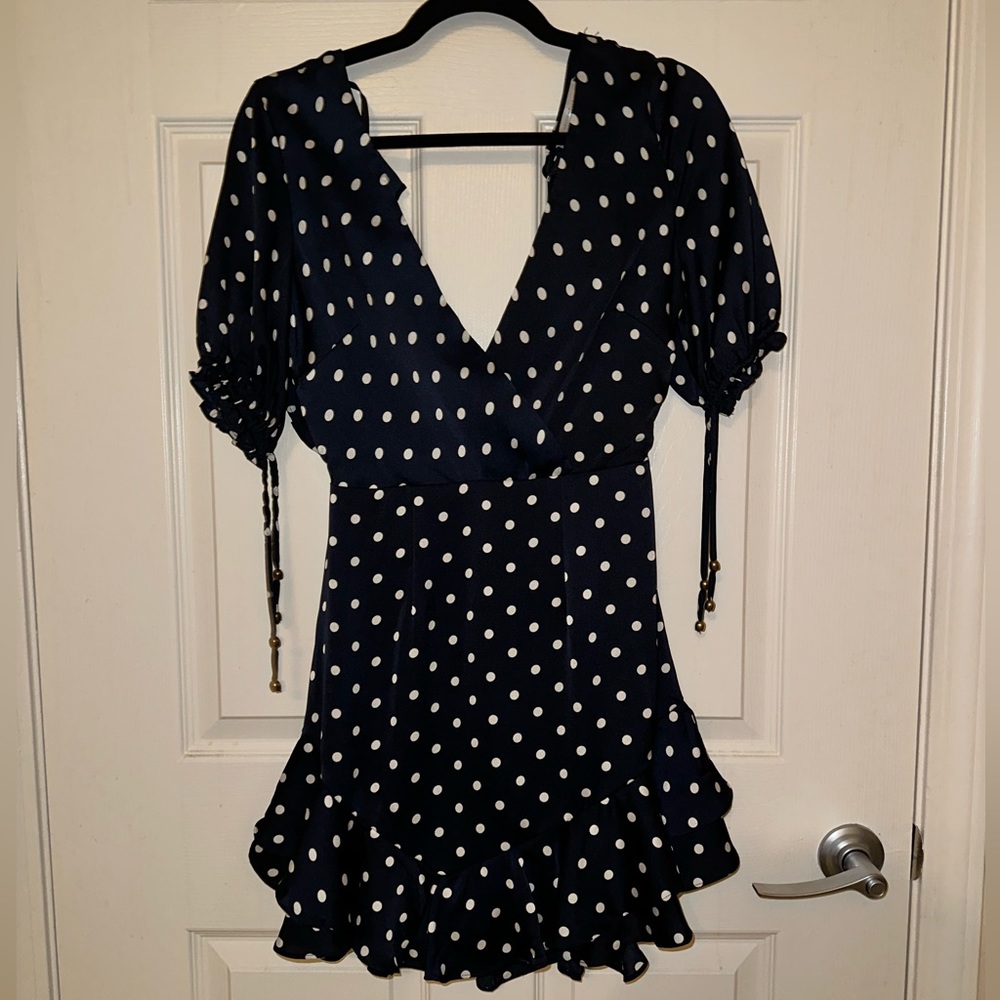Hello Molly Navy Satin Polka Dot Dress Size Small